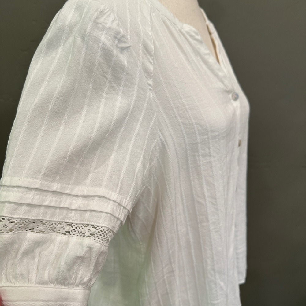 New Cottagecore Lace Top S/M White Dobby Stripe Lace Boho Feminine Beachy Fairy - Picture 3 of 12